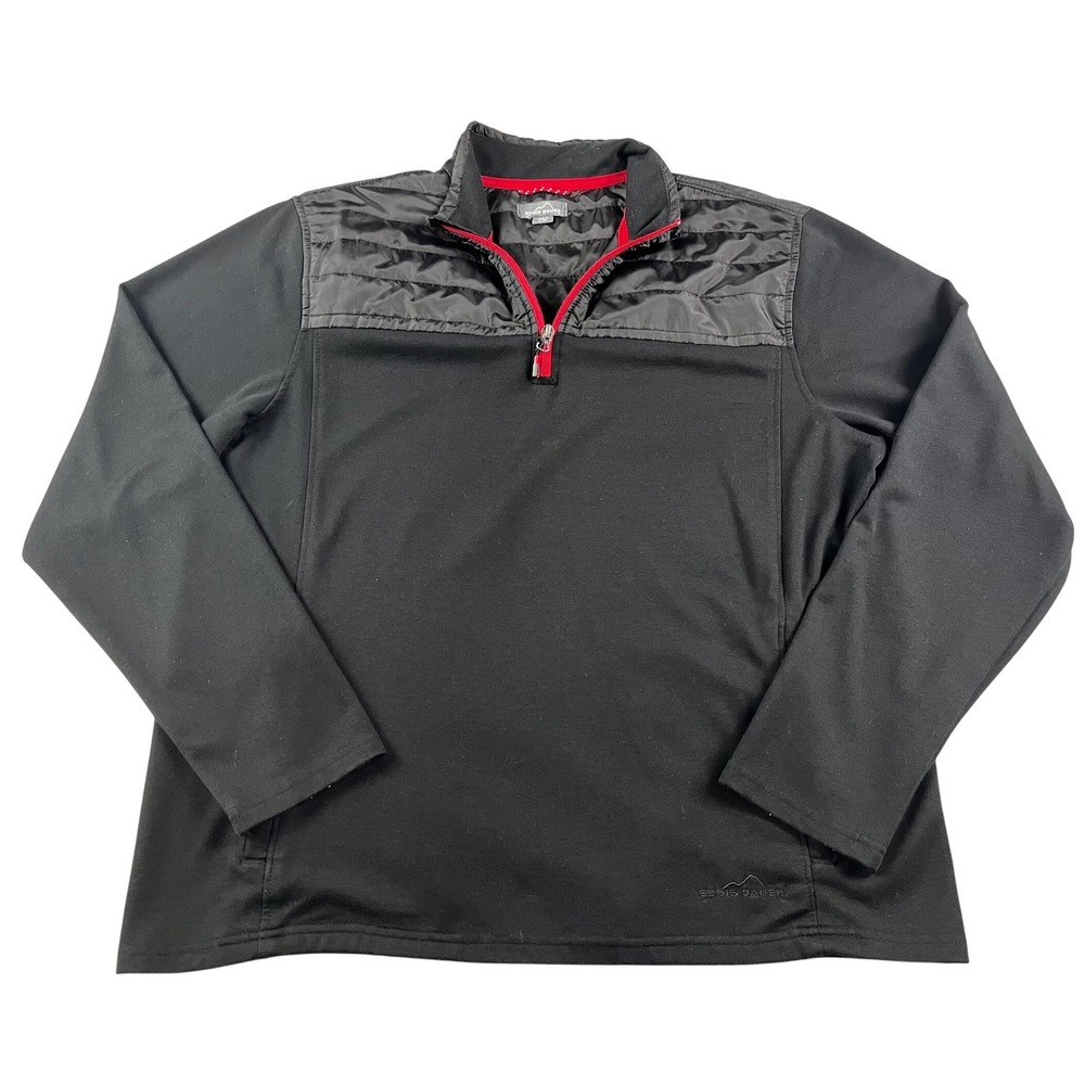 Eddie Bauer Mens XL Black Quilted Hybrid 1/4 Zip Pullover Sweater Extra Large